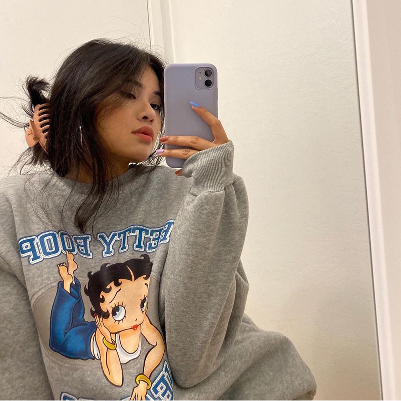 DUNEA Áo sweater dáng rộng in họa tiết hoạt hình và chữ cái đáng yêu thời trang trẻ trung dành cho nữ
