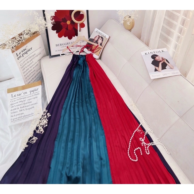 Đầm maxi dập ly loang đi biển, váy maxi đi du lịch 3 màu
