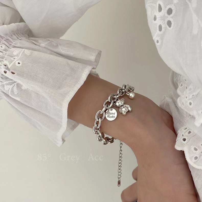 Vòng Tay Thép Titan Không Phai Màu Hình Gấu Tròn Thương Hiệu Thời Trang Ins Cá Tính Cho Học Sinh