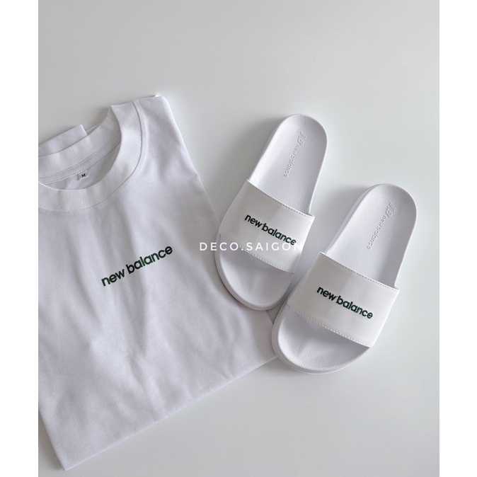 Dép quai ngang NB 1101 White Green &amp; T-shirt NB | Tặng kèm hộp | Hỗ trợ đổi size | Ảnh Thật