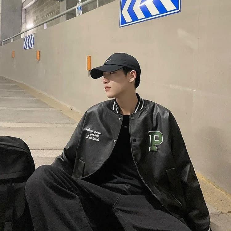 Áo bomber varcity jacket dạ phối tay da in chữ P from rộng, áo bomber thể thao nam nữ unisex, áo khoác bomber jacket...