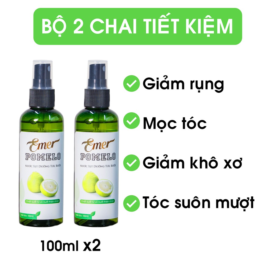 Bộ 2 Chai Xịt Tinh Dầu Bưởi Pomelo Ngăn rụng tóc giúp tóc dài và dày hơn (100ml x2)