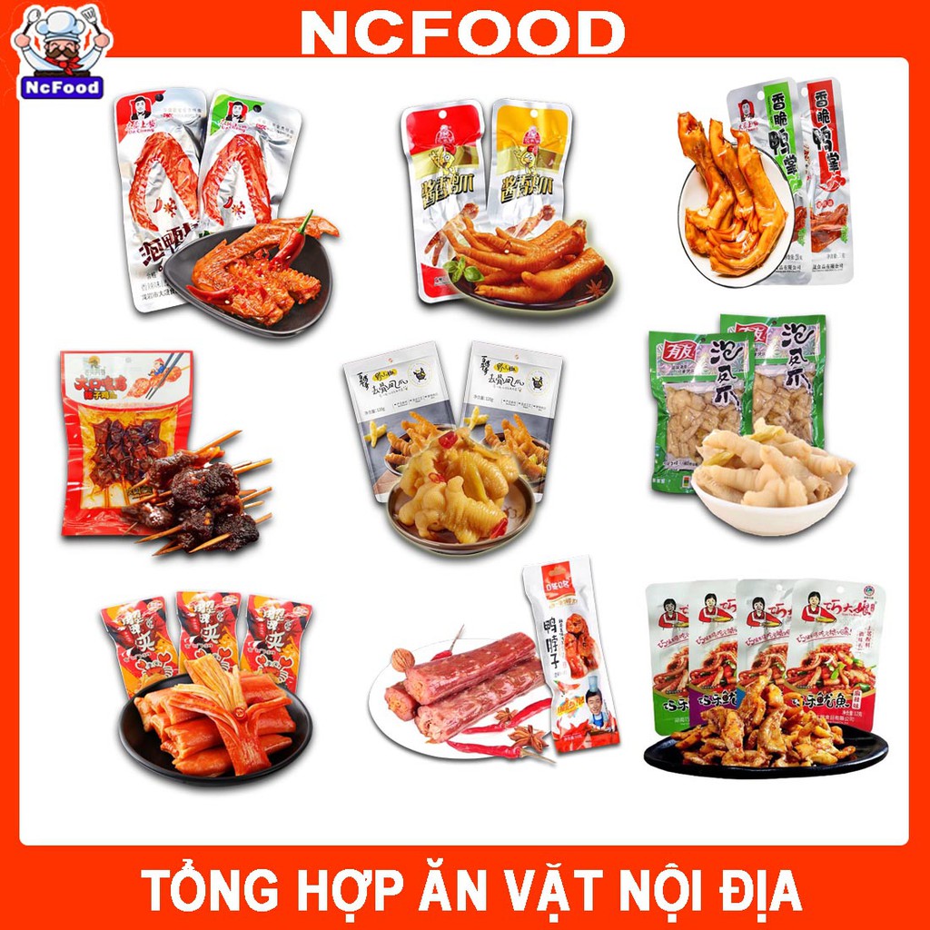 TỔNG HỢP ĐỒ ĂN VẶT TRUNG QUỐC/ Chân vịt dacheng/ cánh vịt dacheng/ râu mực/ thanh cua/chân gà tứ xuyên/ chân gà yuyu