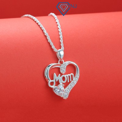 Quà tặng cho mẹ ý nghĩa - Vòng cổ nữ bạc 925 mặt trái tim chữ Mom DCN0595 - Trang Sức TNJ