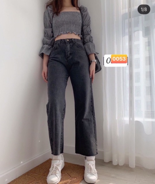 QUẦN JEAN ĐEN ỐNG RỘNG HOTTRENDmã 053