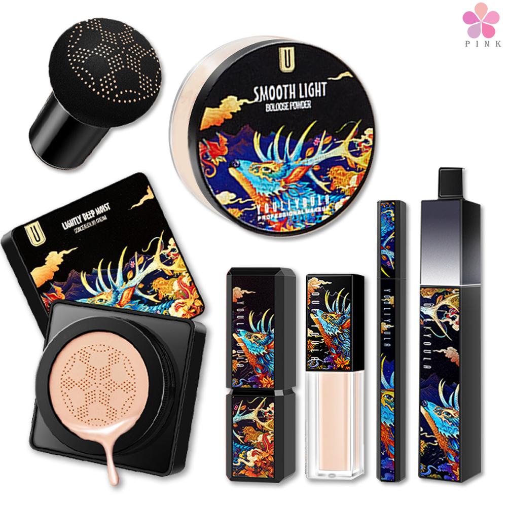 Bộ 5 sản phẩm trang điểm chuyên nghiệp gồm kem nền + son môi + mascara + kem nền + kem che khuyết điểm + bút kẻ mắt