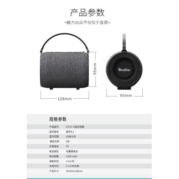LOA BLUETOOTH ONEDER V3 KIỂU DÁNG HÌNH TRỤ ♥️♥️