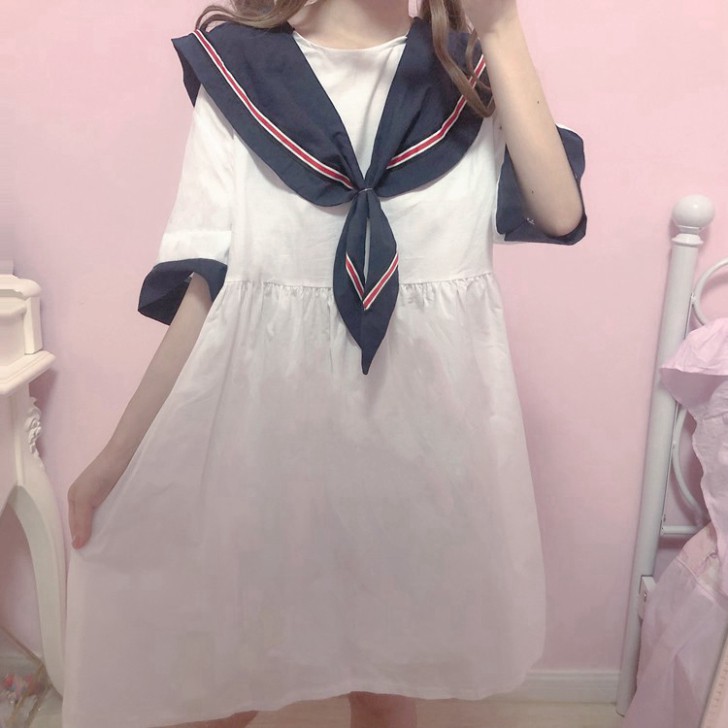 [ORDER TMALL 119 ] Đầm Babydoll Thủy Thủ Phong Cách Nữ Sinh Hàn Quốc