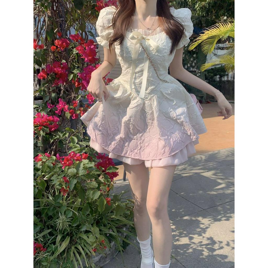 Đầm Chữ A Tay Phồng Cổ Vuông Thời Trang Hàn Quốc