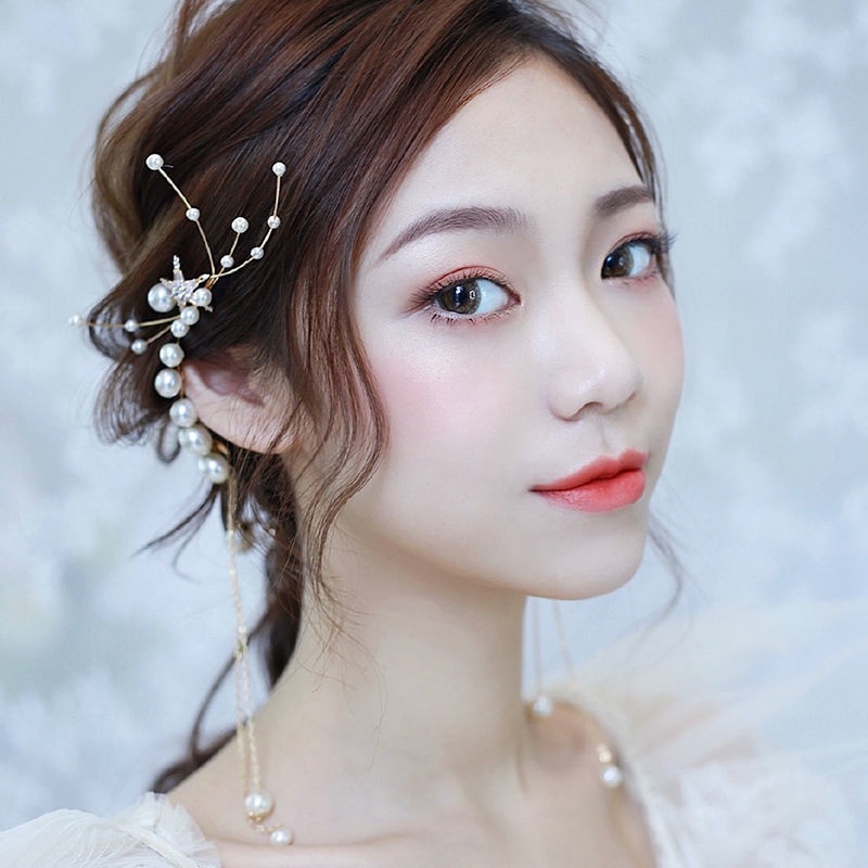 Bông tai tua rua dáng dài hình hoa đính đá phong cách Hàn Quốc thời trang cho cô dâu