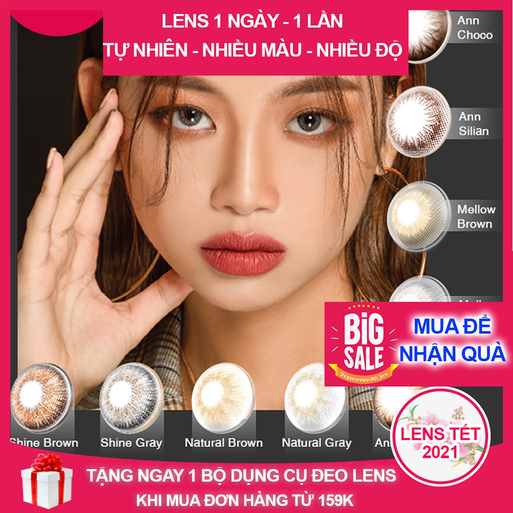 Lens for girl Hàn Quốc , kính áp tròng dùng 1 ngày nhiều độ cận thị màu xám, nâu , lens mắt đeo 1 lần