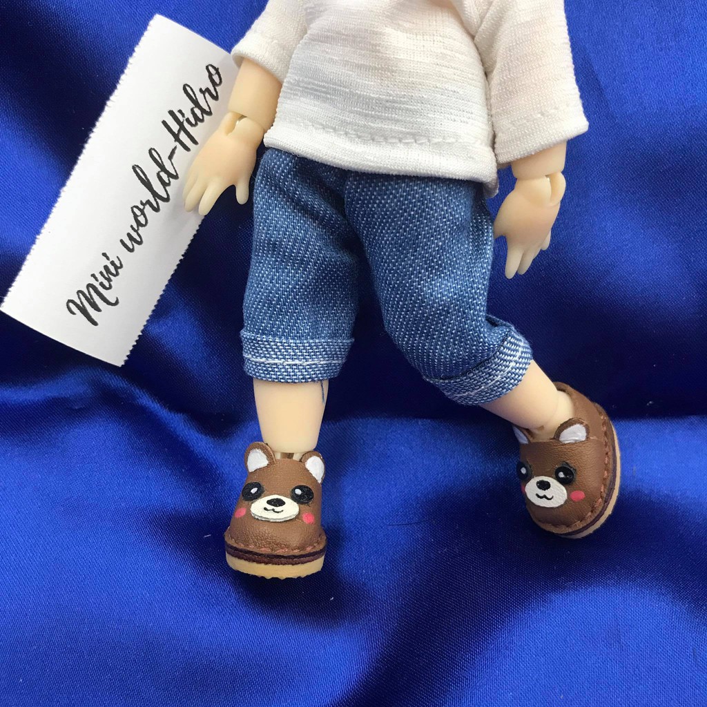 Đồ ngủ liền thân bodysuit màu trắng cho búp bê BJD 1/12 1/8. Combo áo thun trắng quần jean cho búp bê bjd 1/8