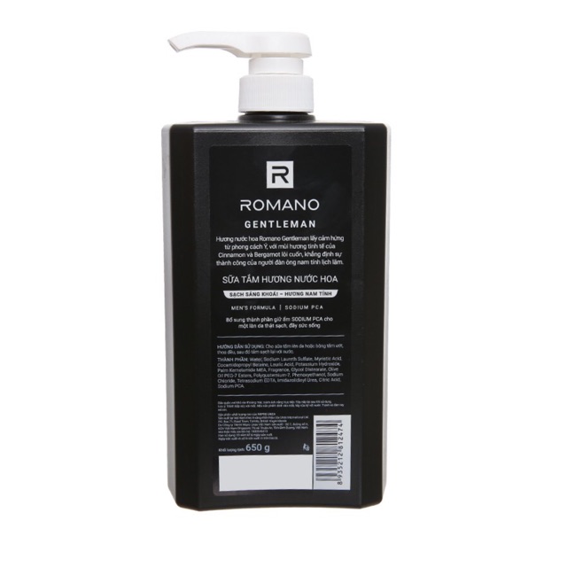 Sữa tắm nước hoa Romano Gentleman sạch sảng khoái 650g