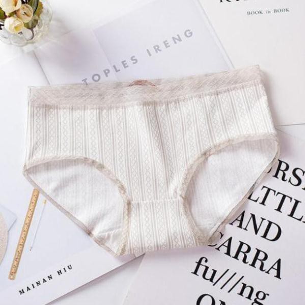 Quần lót nữ cotton cạp ren kẻ 3D dễ thương Q39
