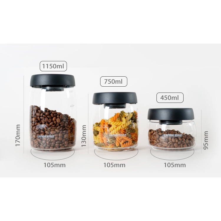 Hũ đựng cà phê thủy tinh có van hút chân không Cafede Kona  – chính hãng