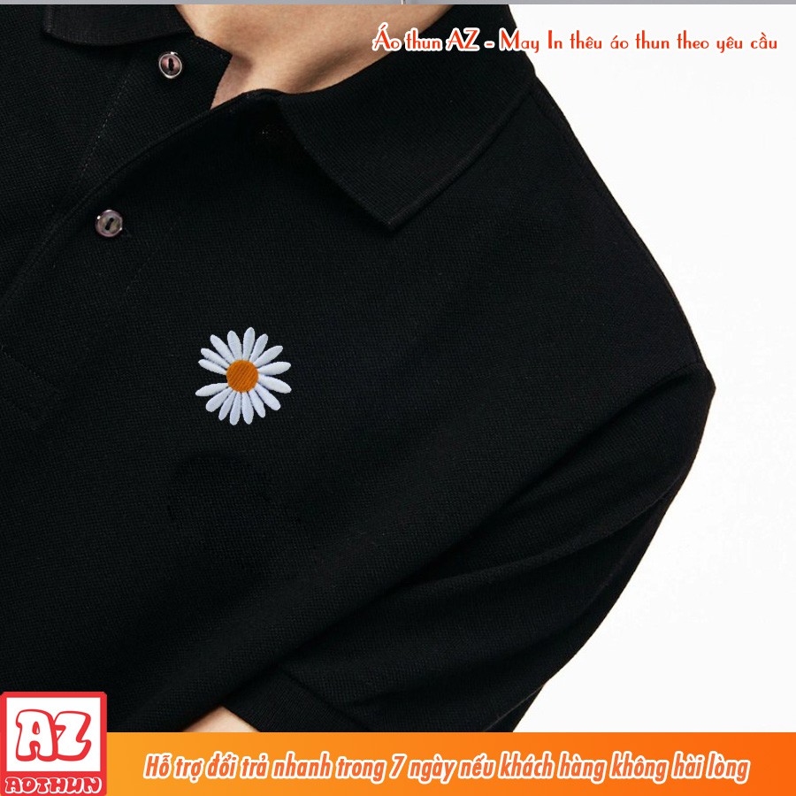 Áo thun cổ trụ polo nam nữ thêu logo hình hoa cúc Daisy - Vải thun cá sấu MT483