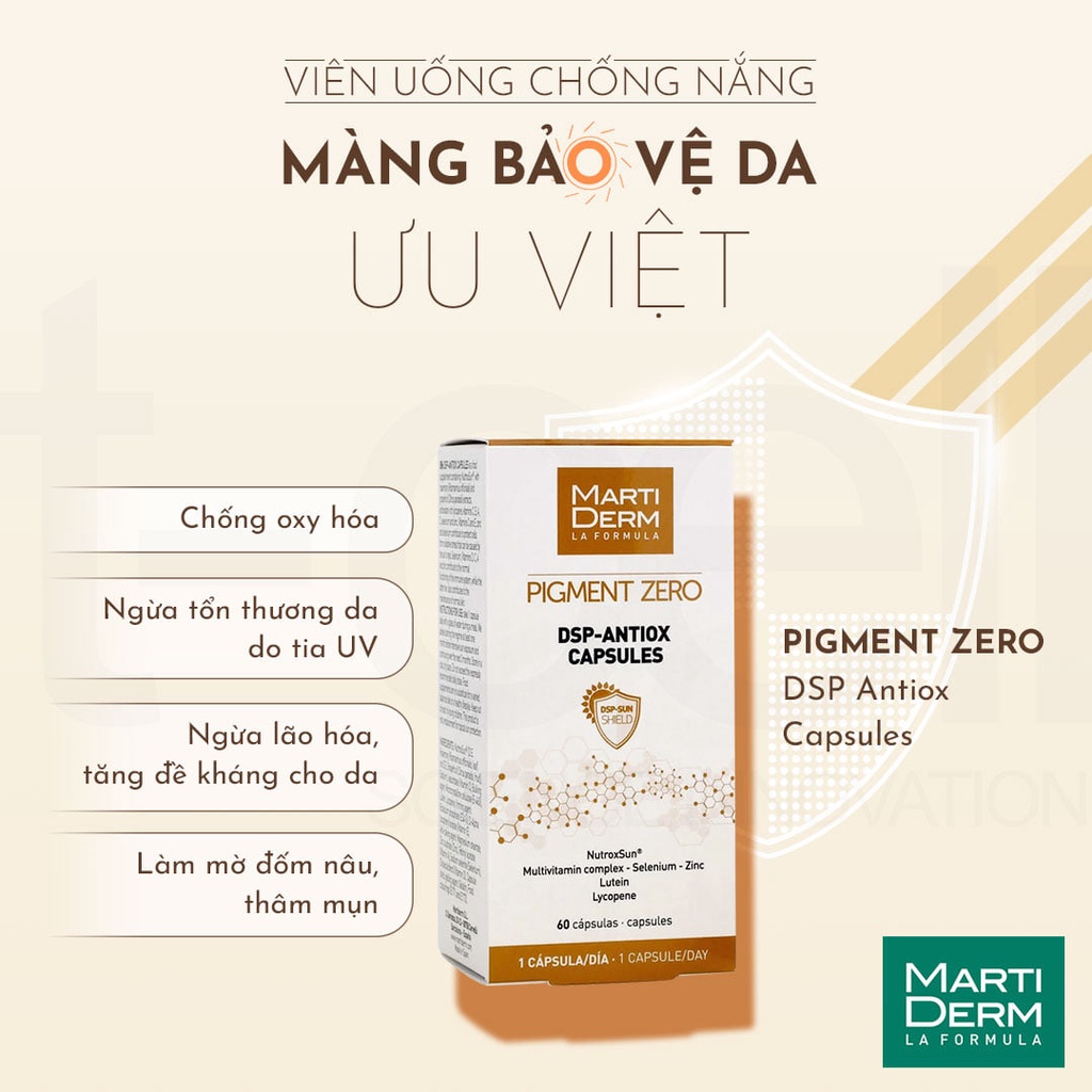 Viên uống chống nắng, làm sáng da - Martiderm pigment zero dsp antiox capsules