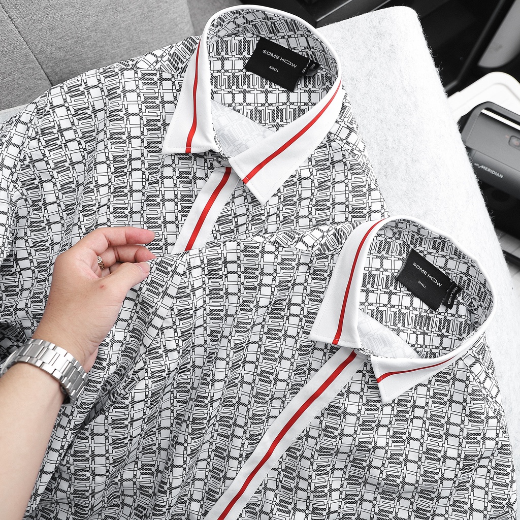 Áo Sơ Mi Nam Fancy Mono White , Chất Cotton Blend Thoải Mái , SM005991,SOMEHOW