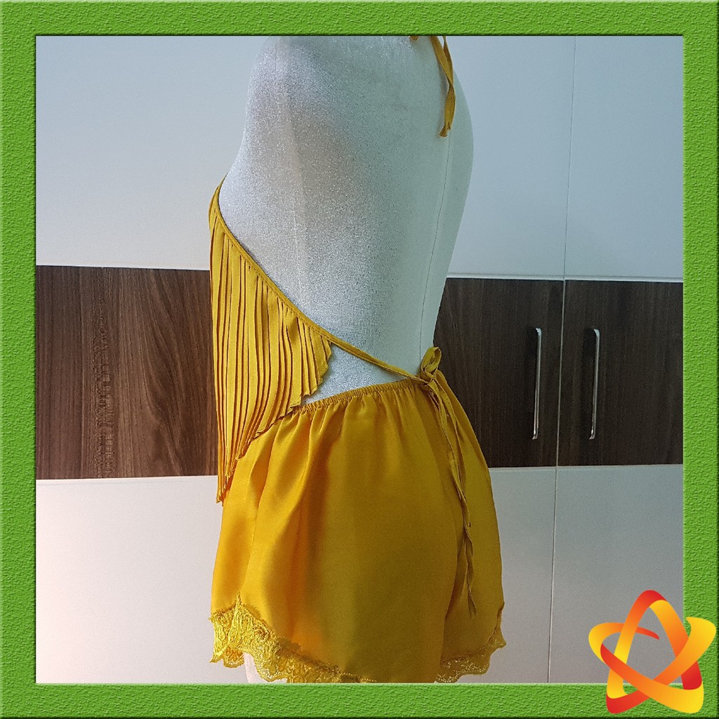 Đồ ngủ sexy gợi cảm cổ yếm hở lưng chất liệu satin Freesize dưới 60kg | BigBuy360 - bigbuy360.vn