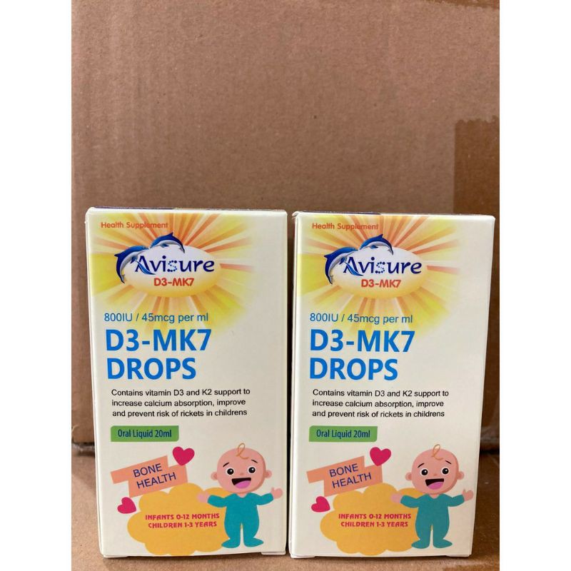 Avisure D3 - MK7 Drops - bổ sung vitamin D3 và K2 giúp bé cao lớn vượt trội lọ (20ml)