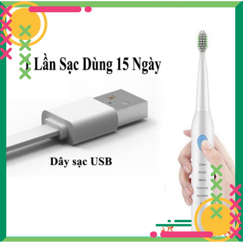 [FREE SHIP] BÀN CHẢI ĐÁNH RĂNG ĐIỆN dùng pin sạc SÓNG ÂM 5 CẤP ĐỘ thông minh cao cấp