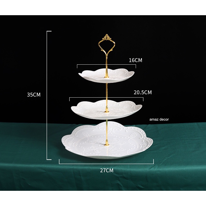 Sỉ Khay sứ trắng 3 tầng đựng bánh kẹo hoa quả (tròn/ vuông) pancake, khay 3 tầng đựng mứt Tết tiệc buffet