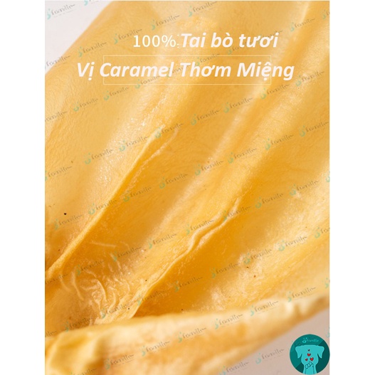 Snack Sạch Răng Miệng JFamille, Tai Bò Vị Caramel, Bổ Sung Canxi, Collagen, Protein, Giảm Stress &amp; Chống Cắn Phá. JF147