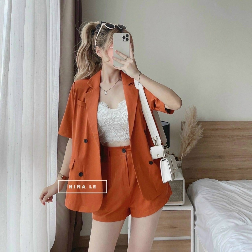 Sét thiết kế áo vest tay ngắn phối quần có túi,chất for cao cấp hàng thiết kế lên from chuẩn