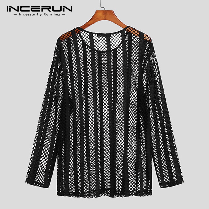 Áo lưới INCERUN tay dài thời trang xuyên thấu cho nam