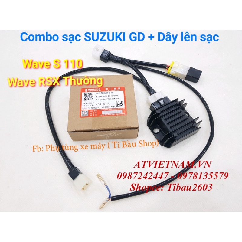 Combo sạc Suzuki GD chính hãng kèm dây lên sạc cho Wave S 110 / RSX Thường