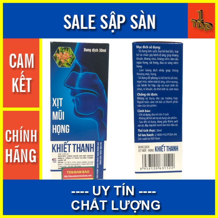 Xịt Mũi Họng Khiết Thanh 30ml bệnh hô hấp cấp , Top1