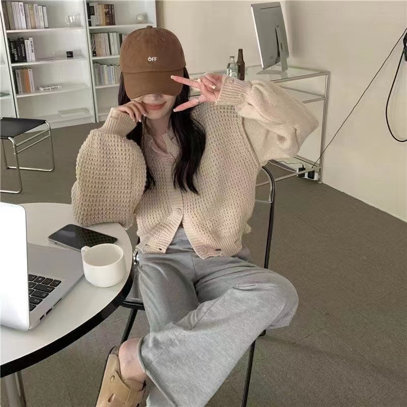 Áo Croptop Tay Phồng Thiết Kế Rách Thời Trang Mùa Thu Hàn Quốc Mới