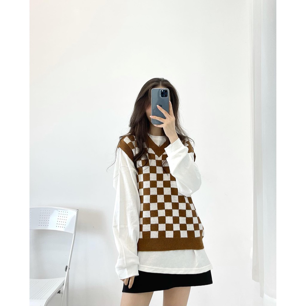 (FREESHIP) Áo gile kẻ caro hàng Quảng châu cao cấp Miho house