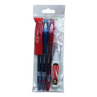 Combo Bút Bi Stabilo Exam Grade 587NF (Bộ 3 Bút) + Bút Xóa Correction Pen Cps88