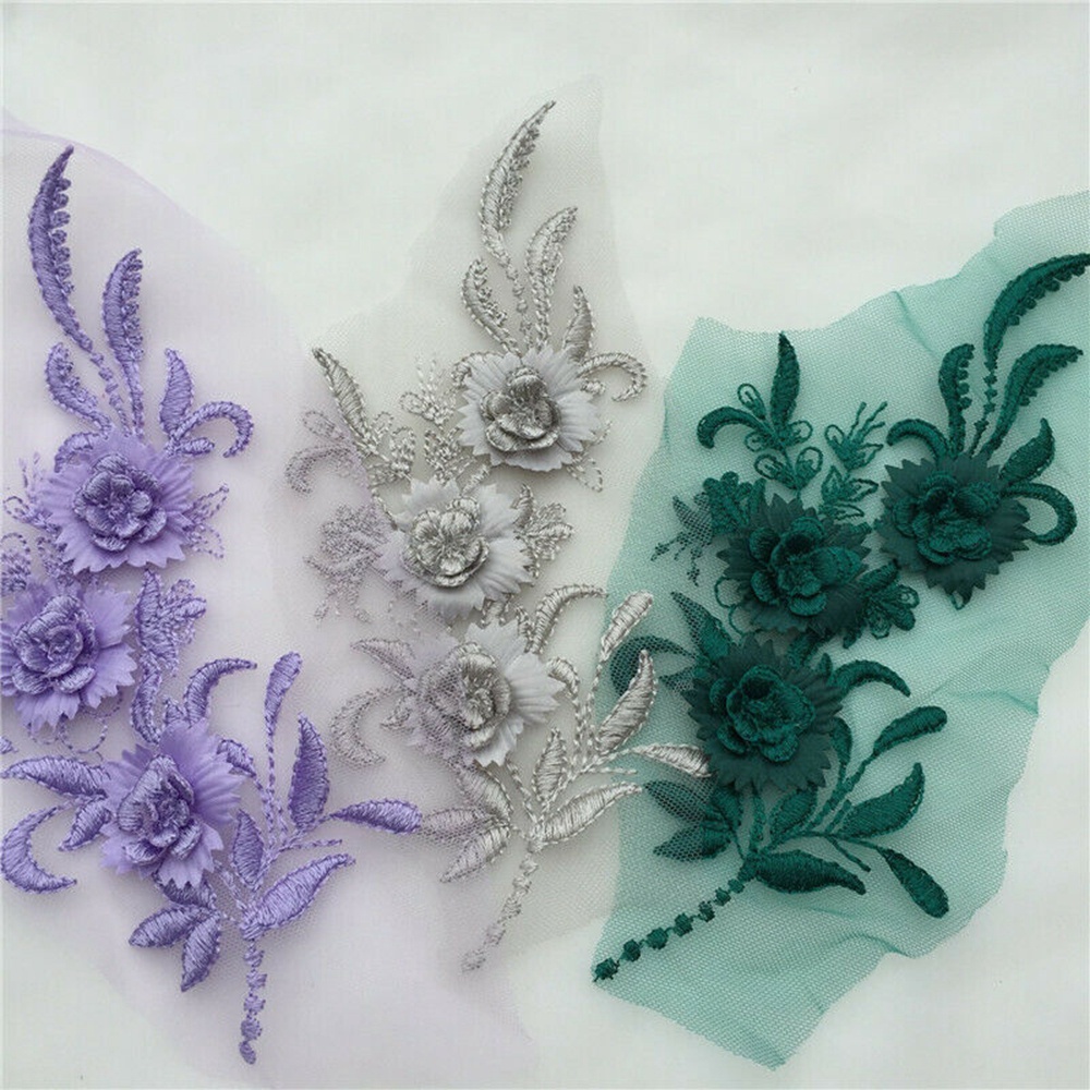 Vải ren thêu hoa 3D đính đá hạt ngọc trai nhiều màu sắc trang trí váy cưới chuyên may vá quần áo thủ công DIY