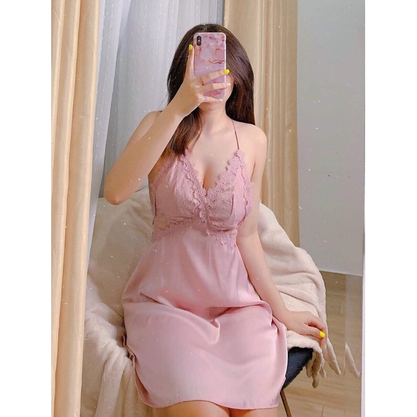 VÁY LỤA REN NGỰC SEXY KÈM MÚT