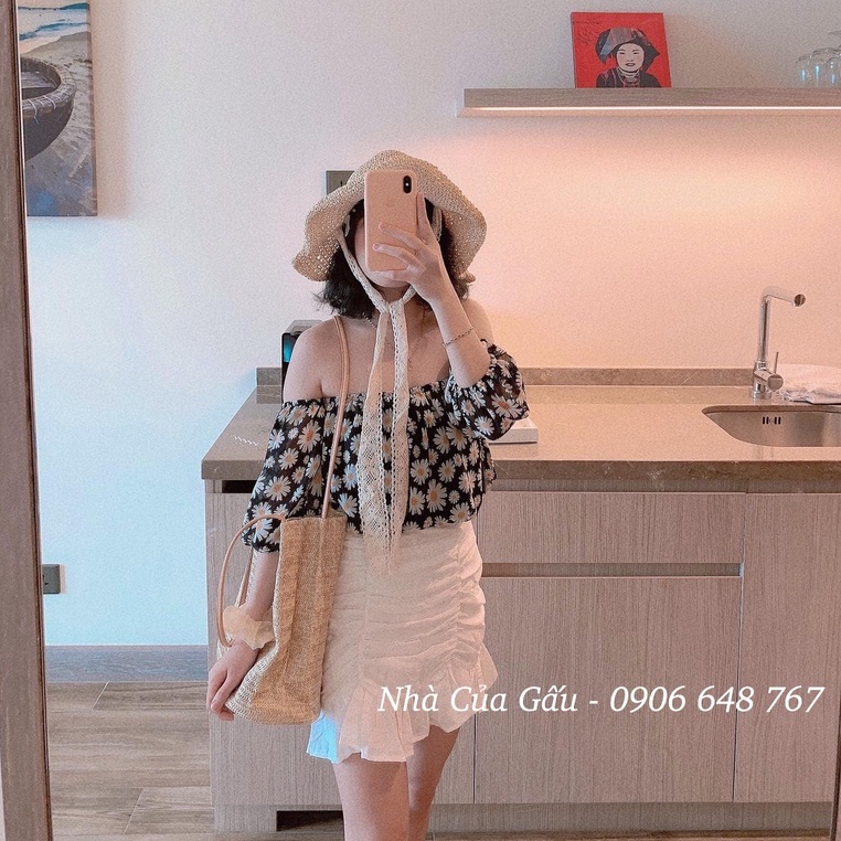 Mũ cói ren cột nơ đi chơi siêu xinh