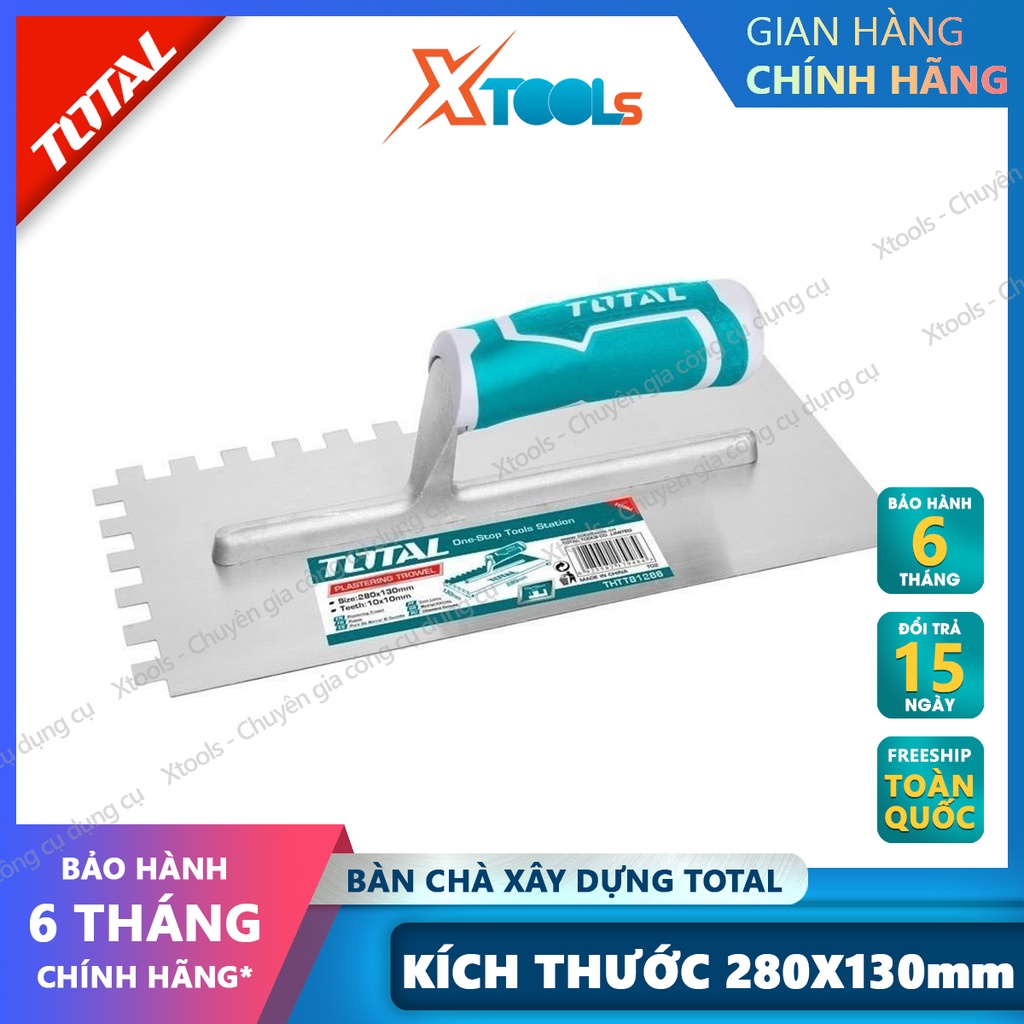 Bàn chà răng cưa TOTAL THTT81286 13x28cm bay chà hồ góc cạnh, bay hồ kim loại chống rỉ sét, tay cầm abs chống trơn trượt