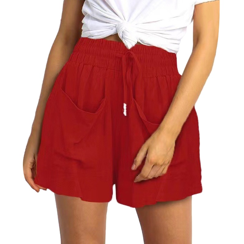 Quần Short Đi Biển Lưng Thun Rút Dây Dáng Rộng Màu Trơn Thoải Mái Thời Trang Mùa Hè Cho Nữ
