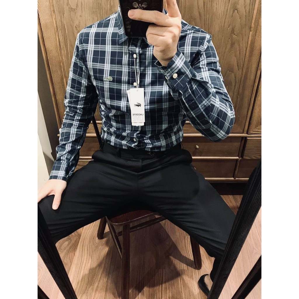 Sơ mi nam dài tay kẻ ca ro cá thêu