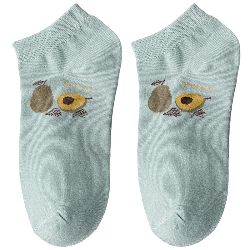 Tất cotton WAFNHA D505 màu xanh lá thoáng khí họa tiết trái bơ thời trang cho nữ