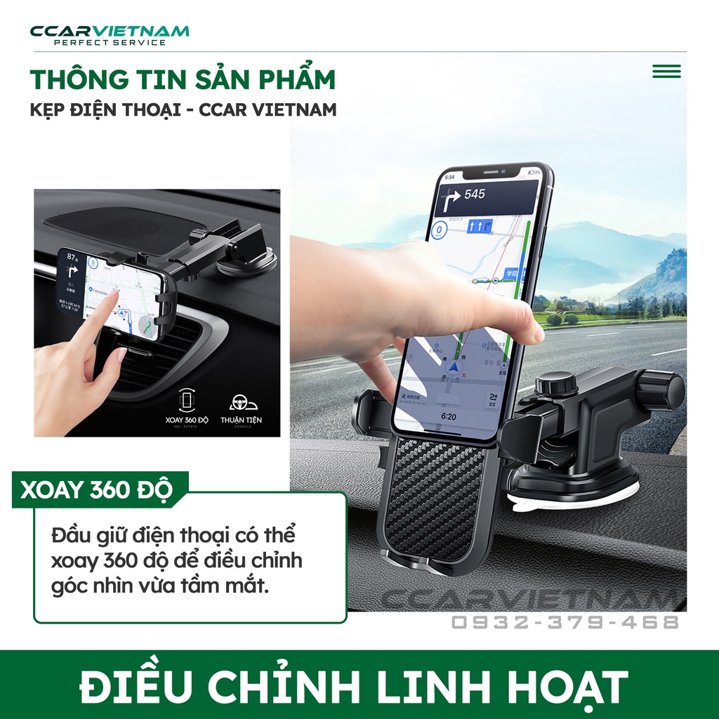Giá Đỡ Kẹp Điện Thoại Trên Ô Tô  - Đế Hút Chân Không Gắn Kính Lái, Taplo Xe Hơi - Ccar Vietnam