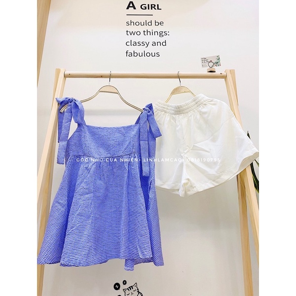 [ẢNH THẬT + CLIP] Set Áo Babydoll Nơ Vai Quần Đùi Cạp Chun