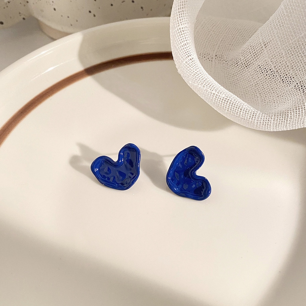 Bông Tai Hình Trái Tim Màu Xanh Dương Phong Cách Punk Hiphop Thời Trang Cho Nữ