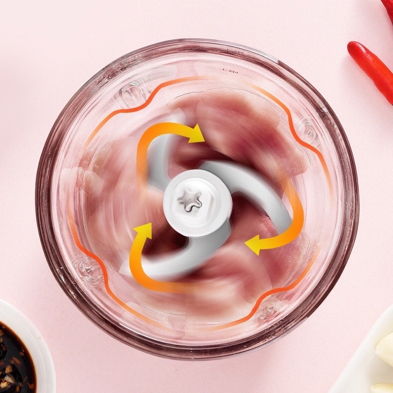 Máy xay thịt rau củ ăn dặm mini MIDEA màu hồng hình gấu cao cấp thuỷ tinh bảo hành 12 tháng