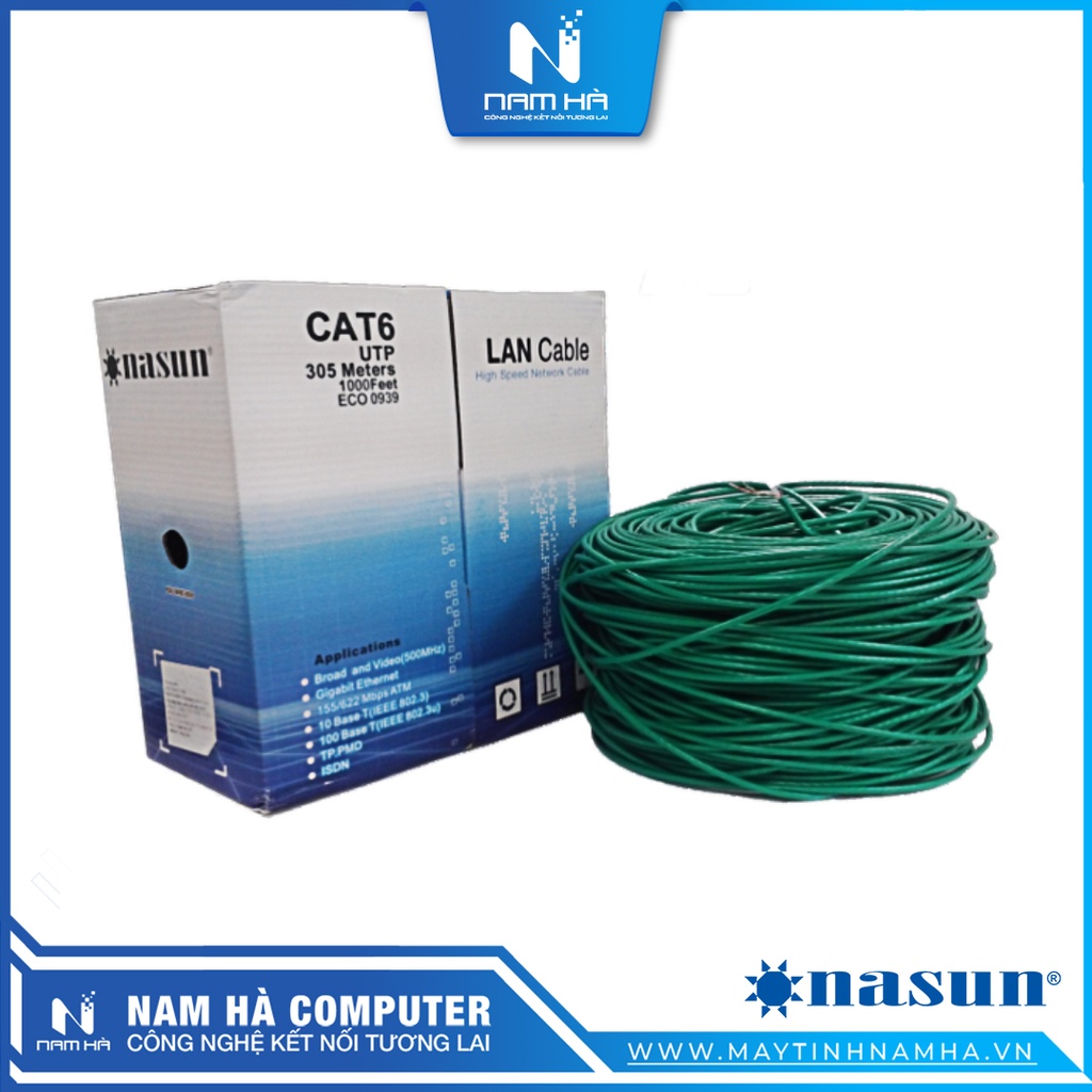 Dây Mạng Cat6 Nasun ECO 0939 Hàng chuẩn 305m Đường Kính Lõi 0.53mm CCA Tốc độ 1000 Mbps