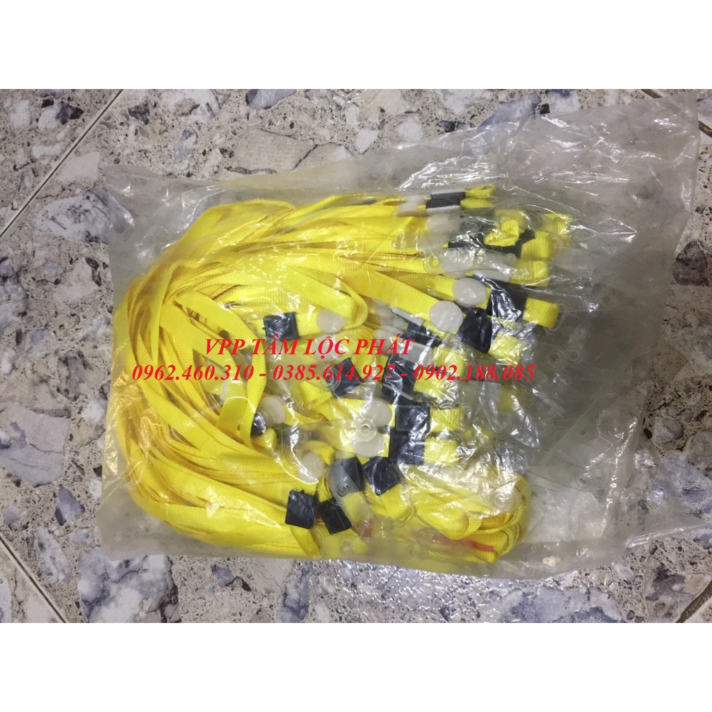 Sỉ 100 Dây đeo thẻ lụa móc nhựa MÀU VÀNG, bản rộng 1cm