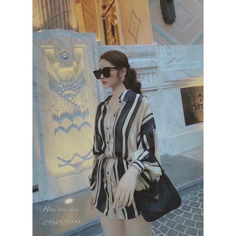 Áo sơ mi lụa kẻ sang chảnh