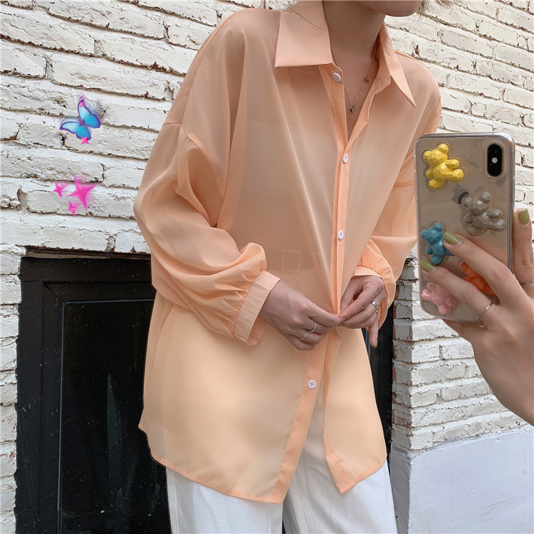 SUXI Áo Sơ Mi Chiffon Nữ Tay Dài Màu Trơn