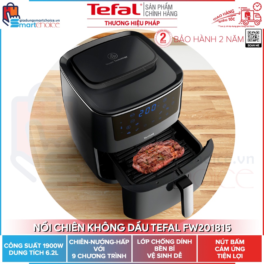 Nồi chiên không dầu Tefal FW201815, Nồi chiên đa năng, Chiên Nướng Hấp 3 trong 1, Công nghệ đảo chiều không cần lật.